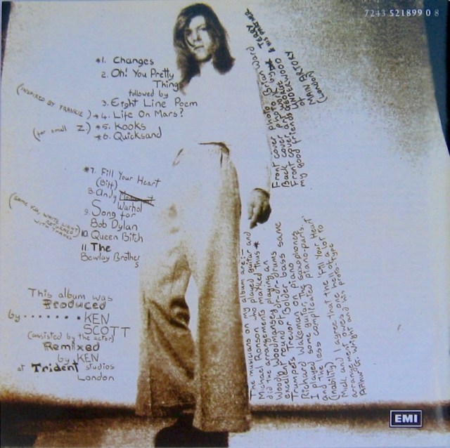 Bowie - Hunky Dory Back cover