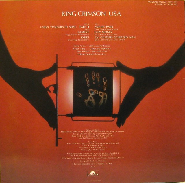 King Crimson USA Back cover